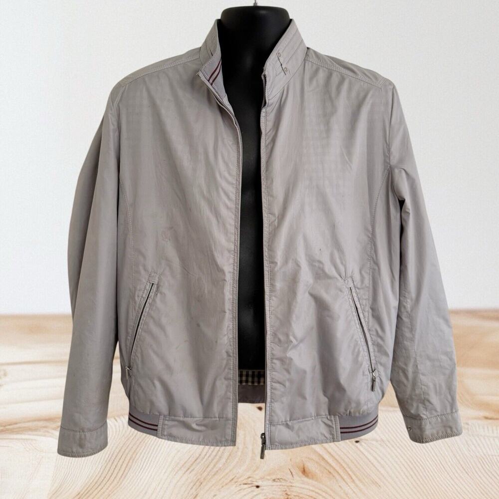 Cabrini Golf Jacket Size L Mens Light Gray Checkered Lined Classic Career Casual